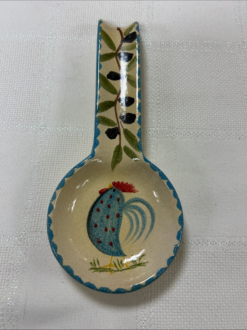 Hand-Painted Blue Rooster Ceramic Spoon Rest - Home Dining made in Italy